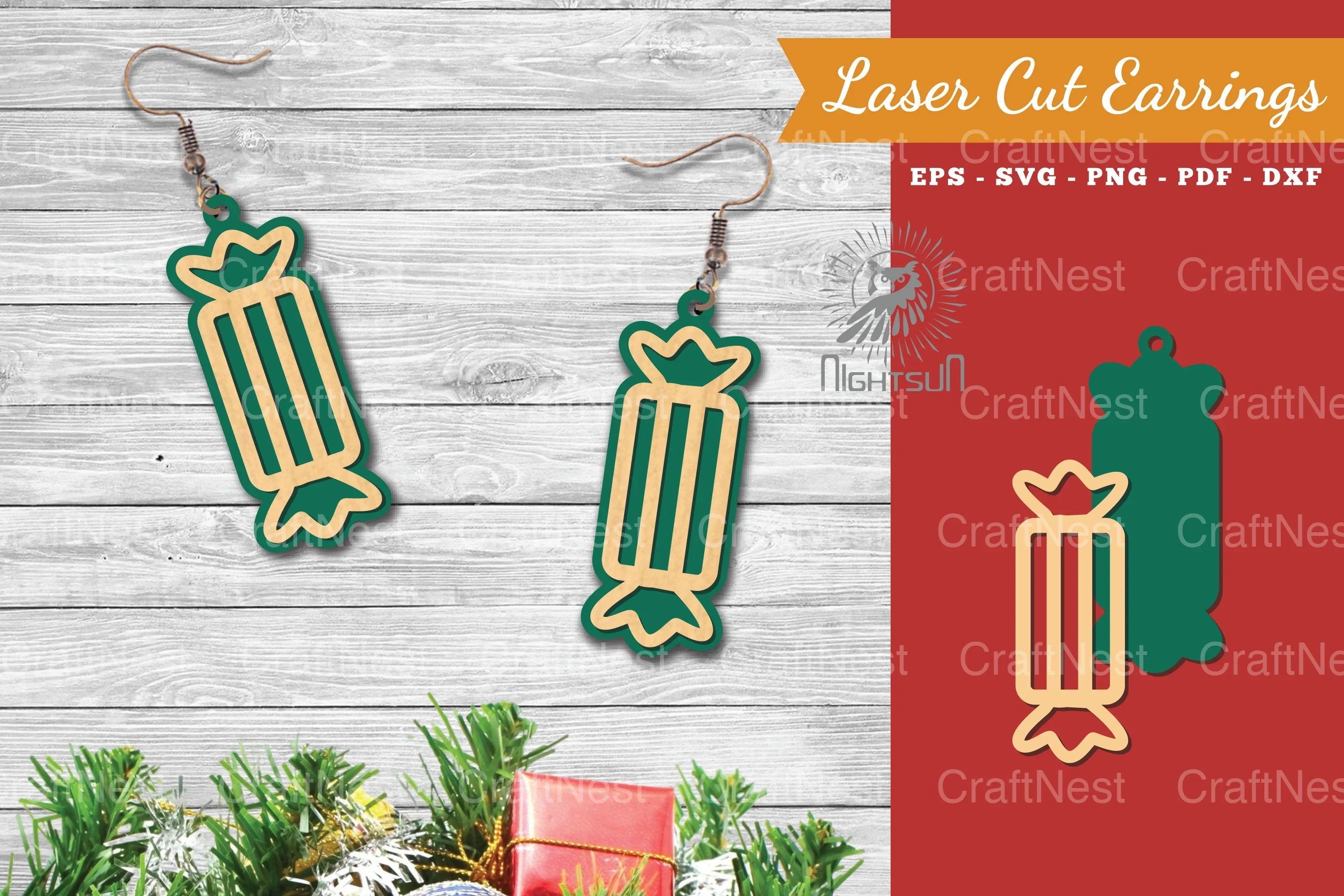 Christmas Candy Laser Cut Earrings SVG Bundle - CraftNest - Digital Crafting and Art