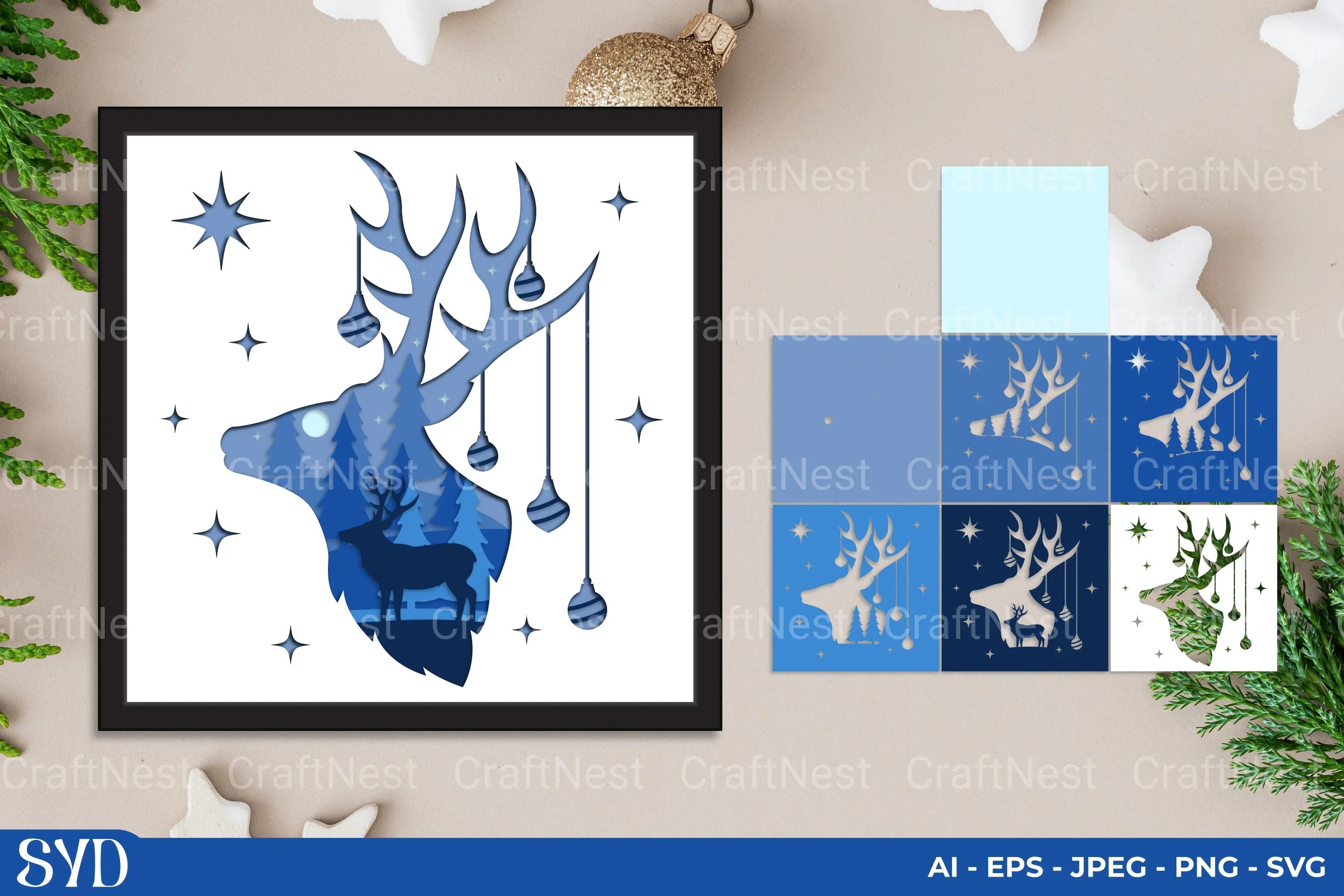 Christmas Deer 3D Layered Papercut Clipart Bundle - CraftNest - Digital Crafting and Art