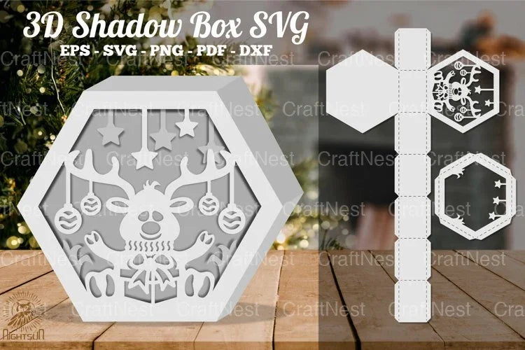 Christmas Deer Hexagon Shadow Box Clipart Bundle - CraftNest - Digital Crafting and Art