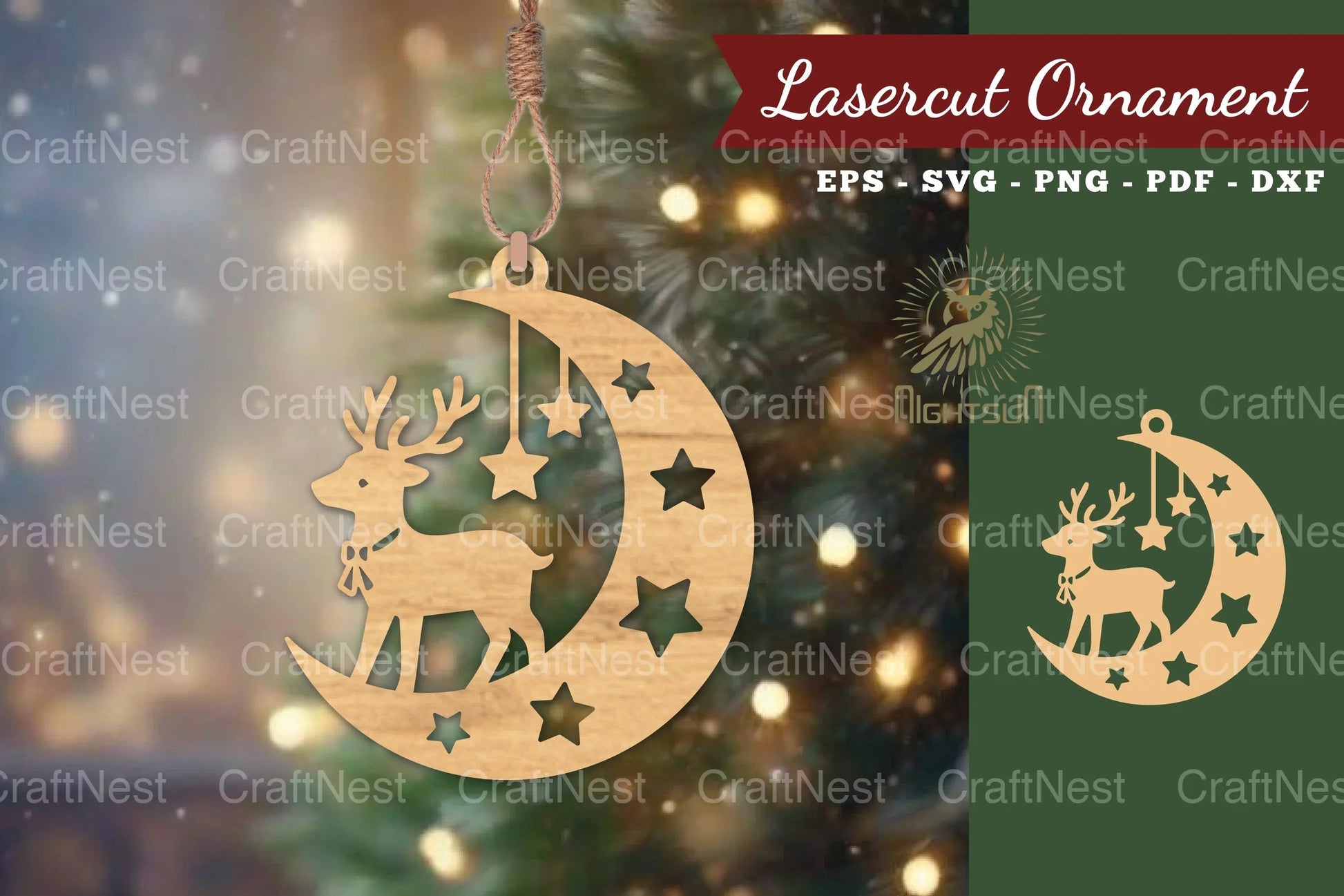 Christmas Deer in Moon Lasercut Ornament Clipart Bundle - CraftNest - Digital Crafting and Art