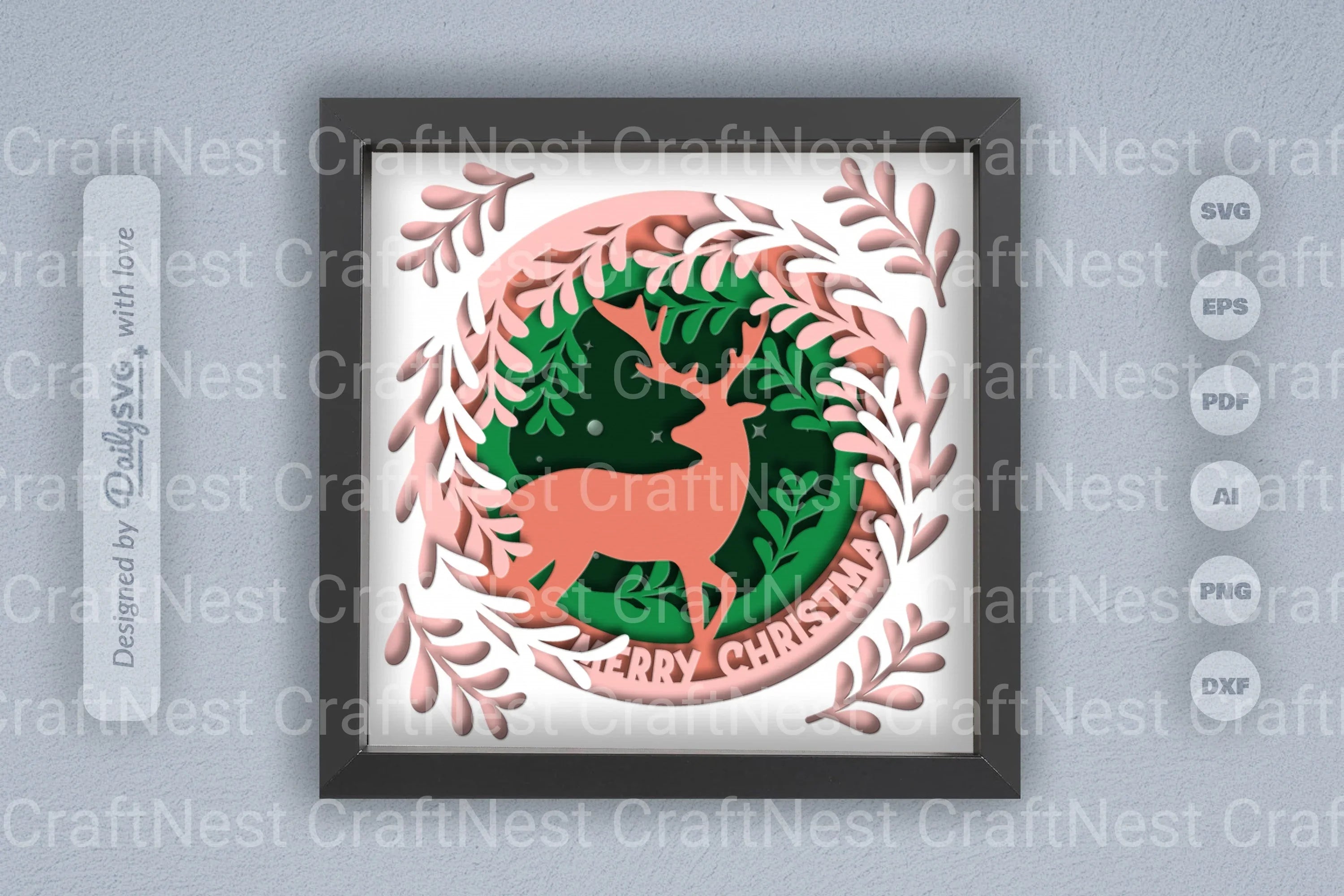 Christmas Deer Papercut Shadow Box SVG Bundle