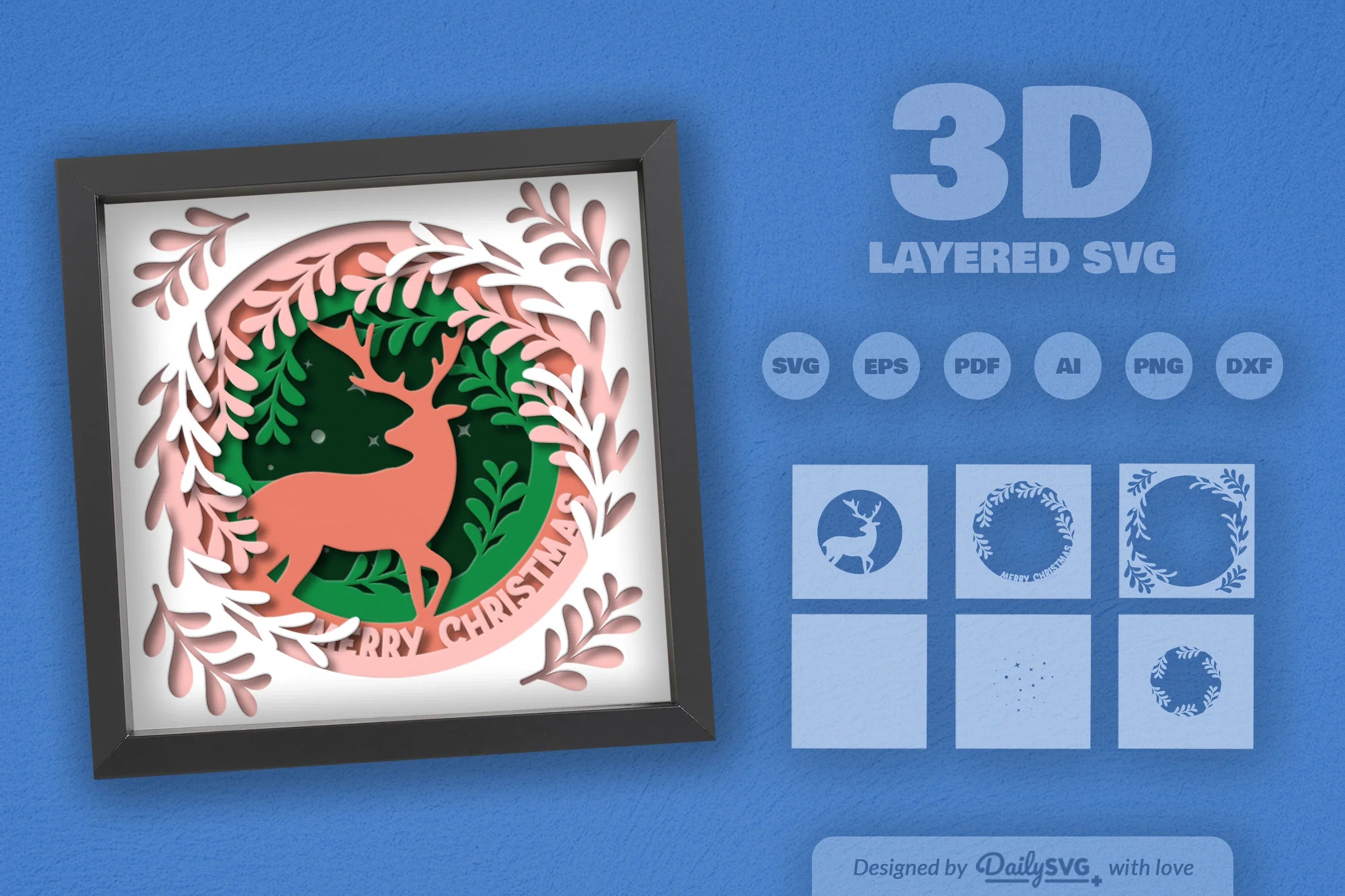 Christmas Deer Papercut Shadow Box SVG Bundle - CraftNest - Digital Crafting and Art