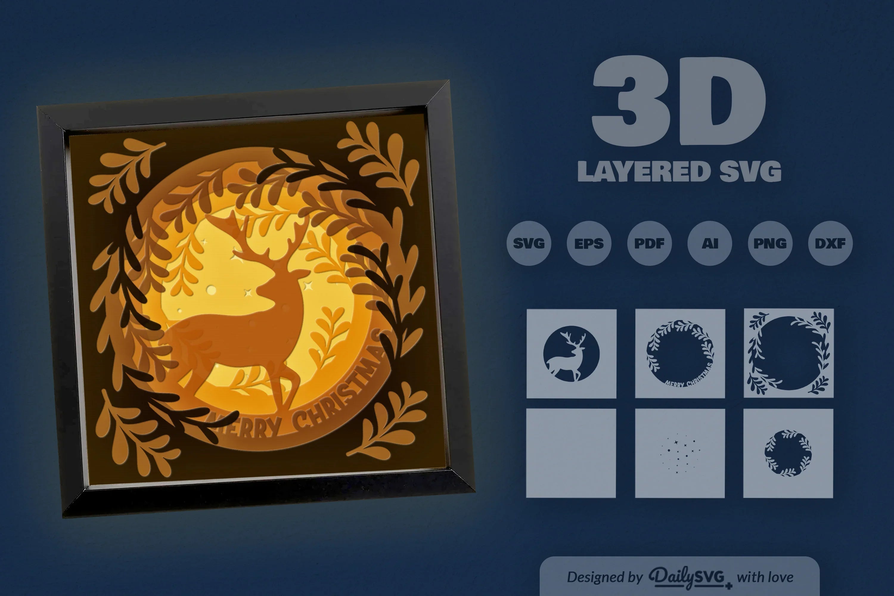 Christmas Deer Papercut Shadow Box SVG Bundle - CraftNest - Digital Crafting and Art