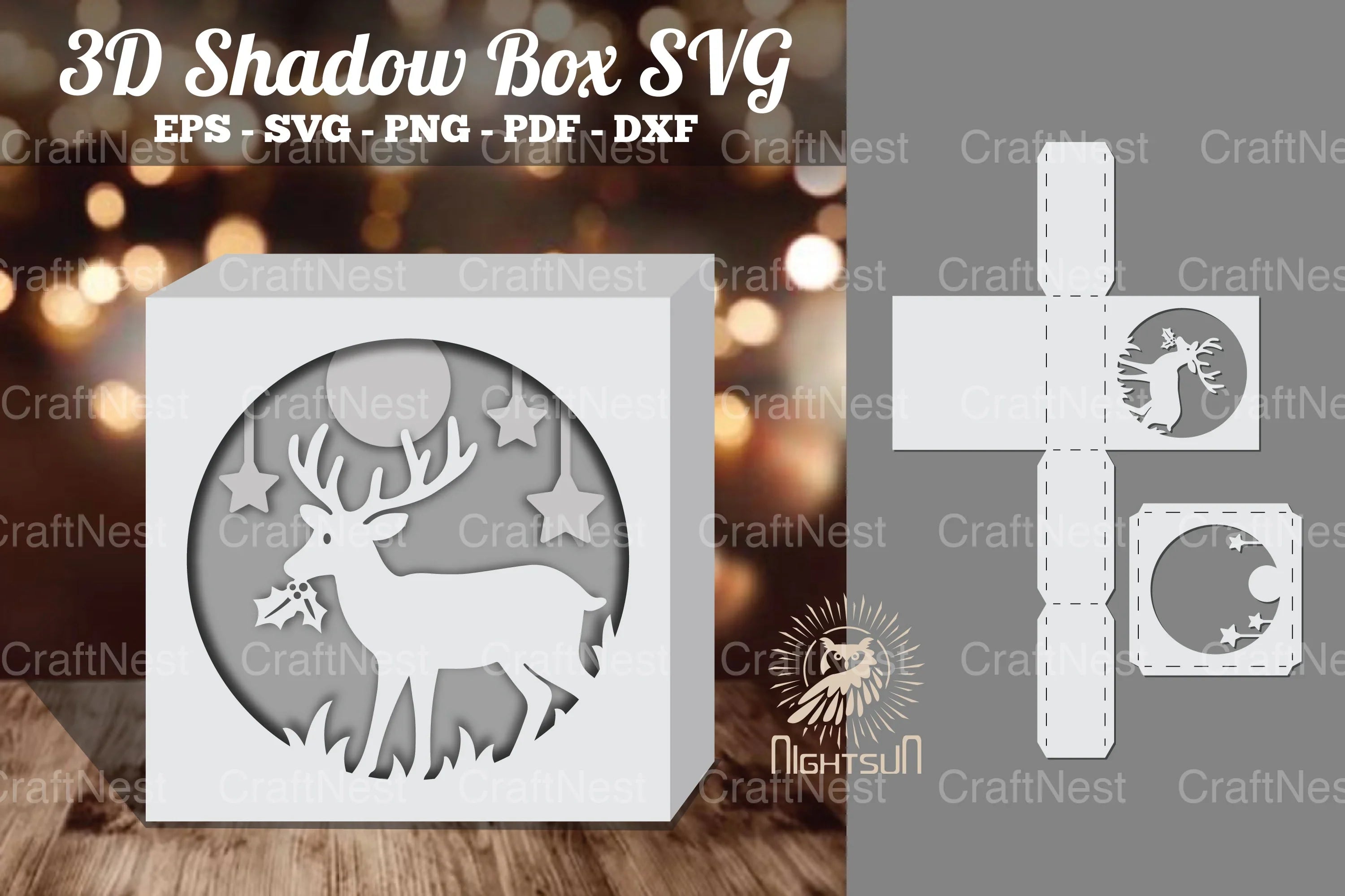 Christmas Deer Papercut Shadow Box Design - CraftNest - Digital Crafting and Art
