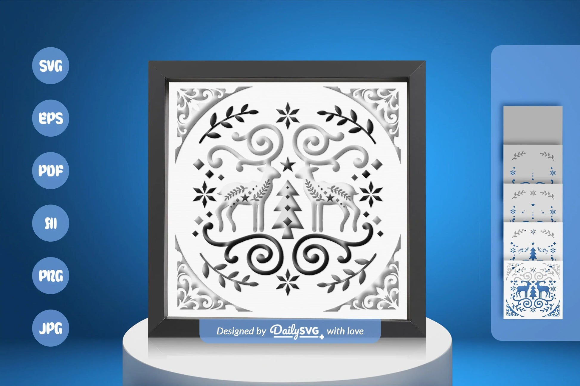 Christmas Deer White Folk Art Papercut SVG Bundle - CraftNest - Digital Crafting and Art