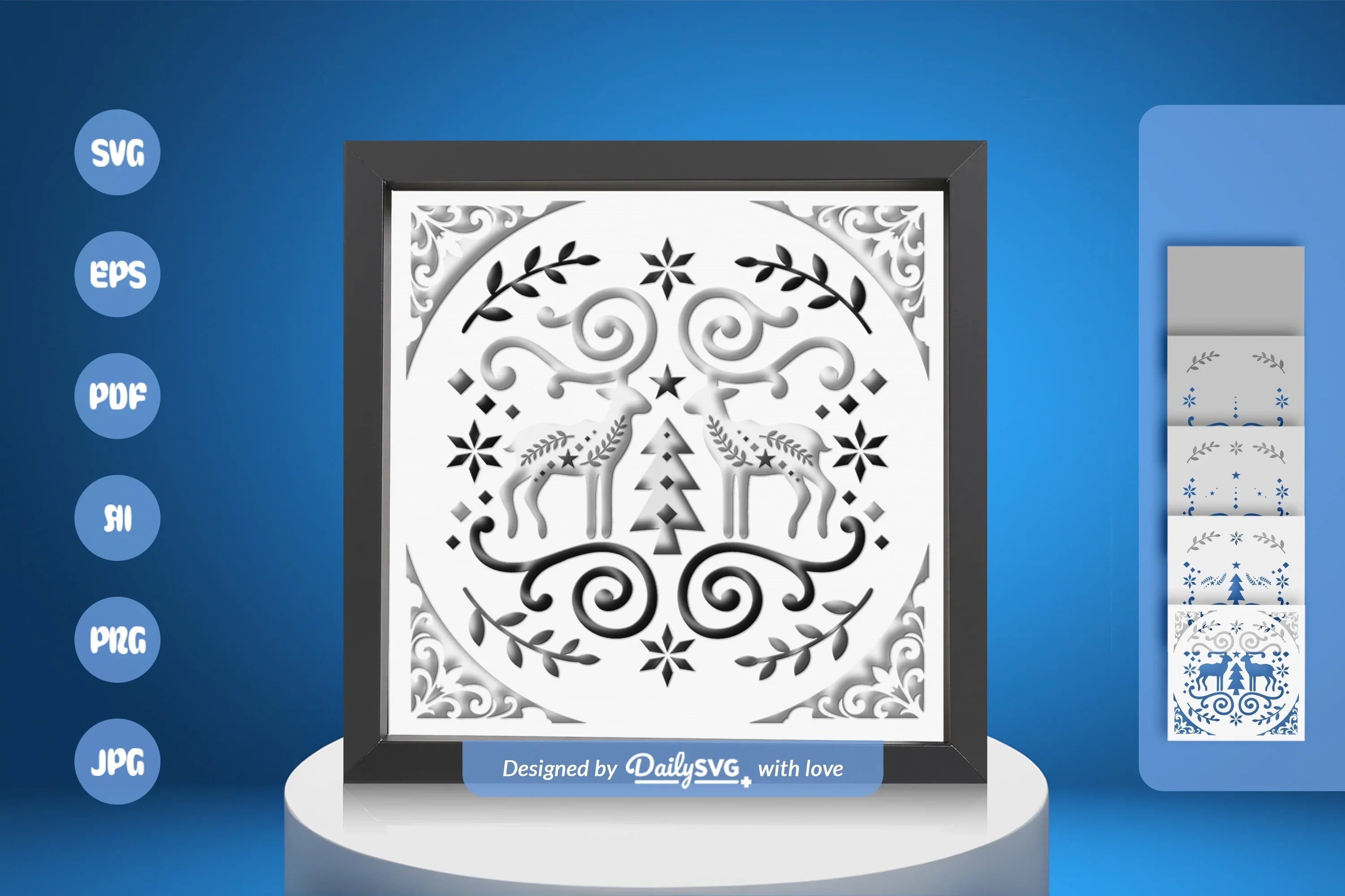Christmas Deer White Folk Art Papercut SVG Bundle - CraftNest - Digital Crafting and Art
