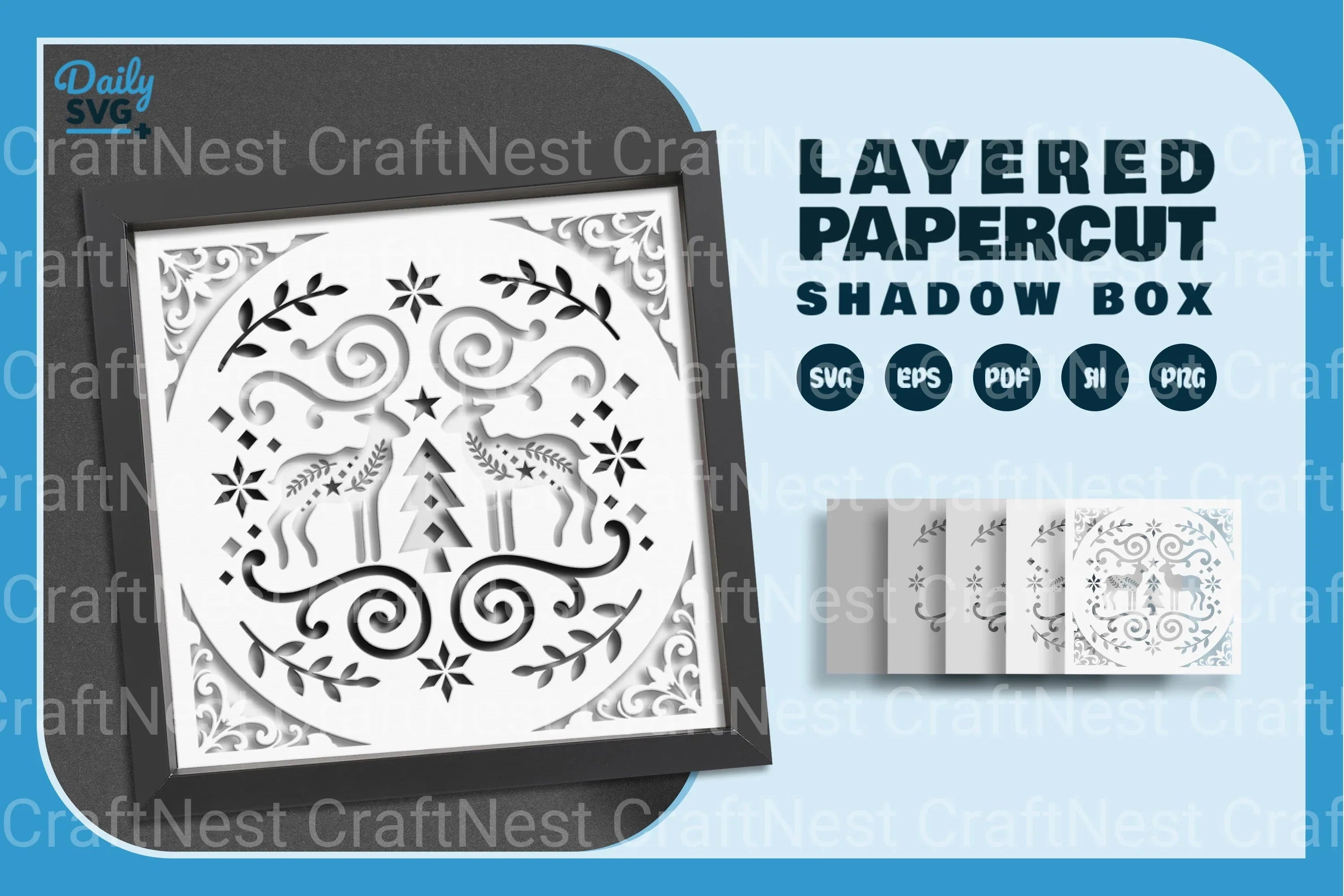 Christmas Deer White Folk Art Papercut SVG Bundle