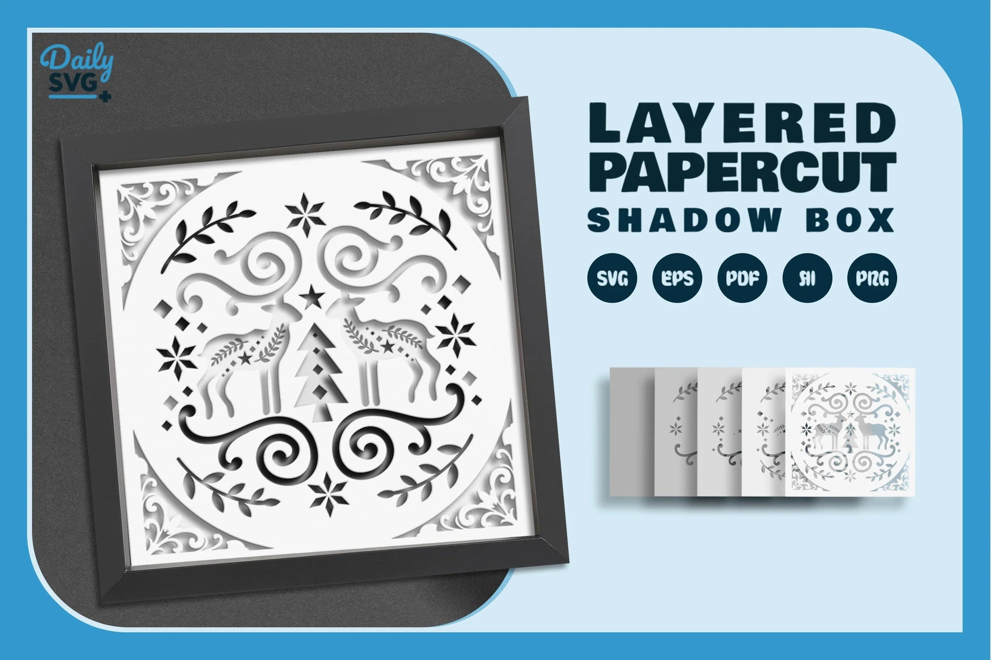 Christmas Deer White Folk Art Papercut SVG Bundle - CraftNest - Digital Crafting and Art