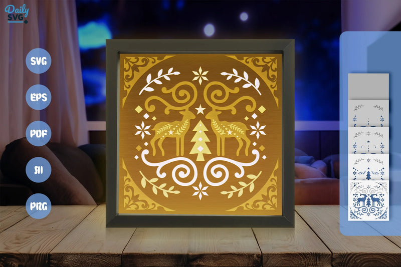 Christmas Deer White Folk Art Papercut SVG Bundle - CraftNest - Digital Crafting and Art