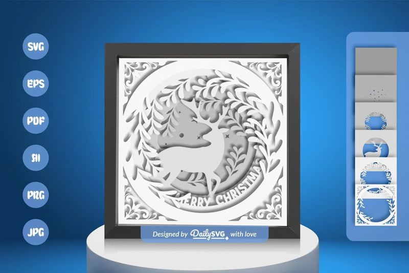 Christmas Deer White Papercut Shadow Box SVG Bundle - CraftNest - Digital Crafting and Art