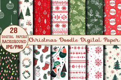 Christmas Doodle Digital Paper Design - CraftNest - Digital Crafting and Art