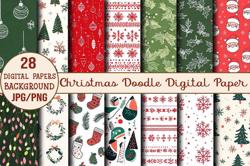Christmas Doodle Digital Paper Design - CraftNest - Digital Crafting and Art