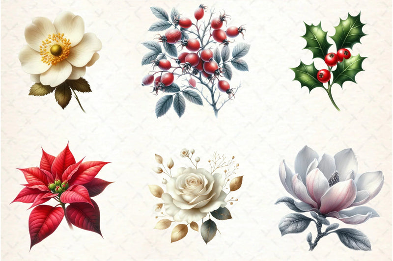 Christmas Flowers Clipart Bundle - CraftNest - Digital Crafting and Art