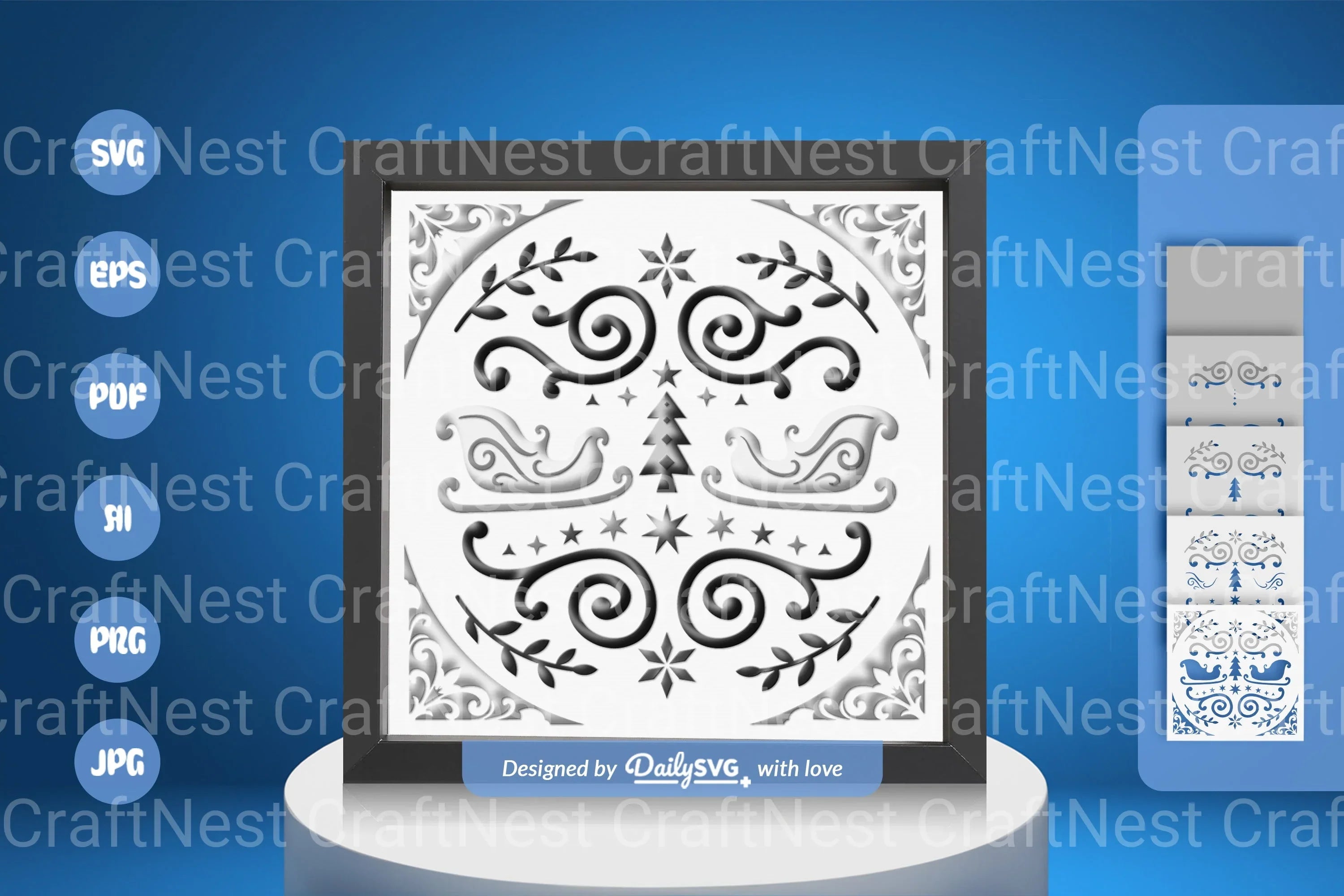 Christmas Folk Art White Papercut SVG Bundle