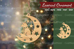 Christmas Fox in Moon Lasercut Ornament Clipart Bundle - CraftNest - Digital Crafting and Art