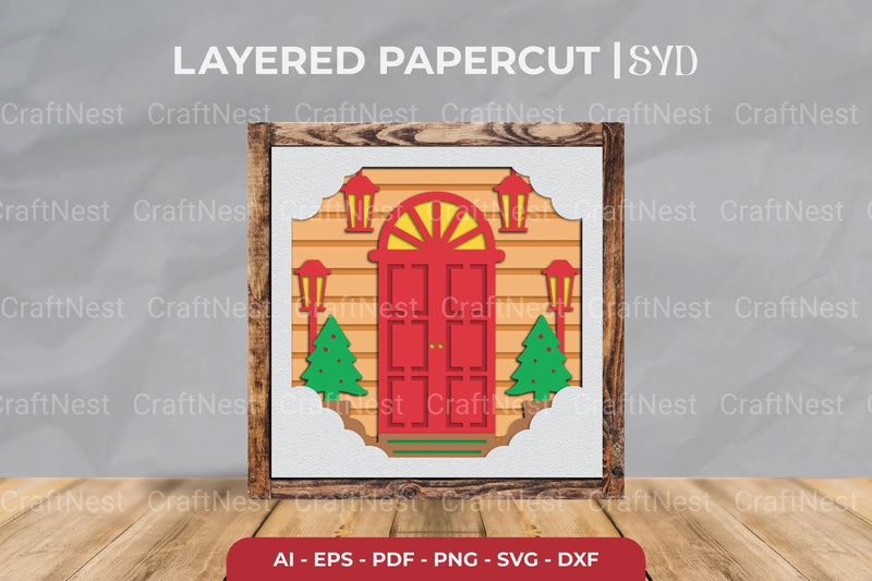 Christmas Front Door 3D Shadow Box SVG Bundle - CraftNest - Digital Crafting and Art