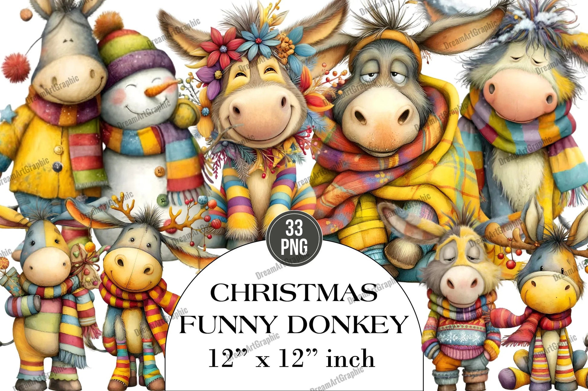 Christmas Funny Donkey Clipart Bundle - CraftNest - Digital Crafting and Art