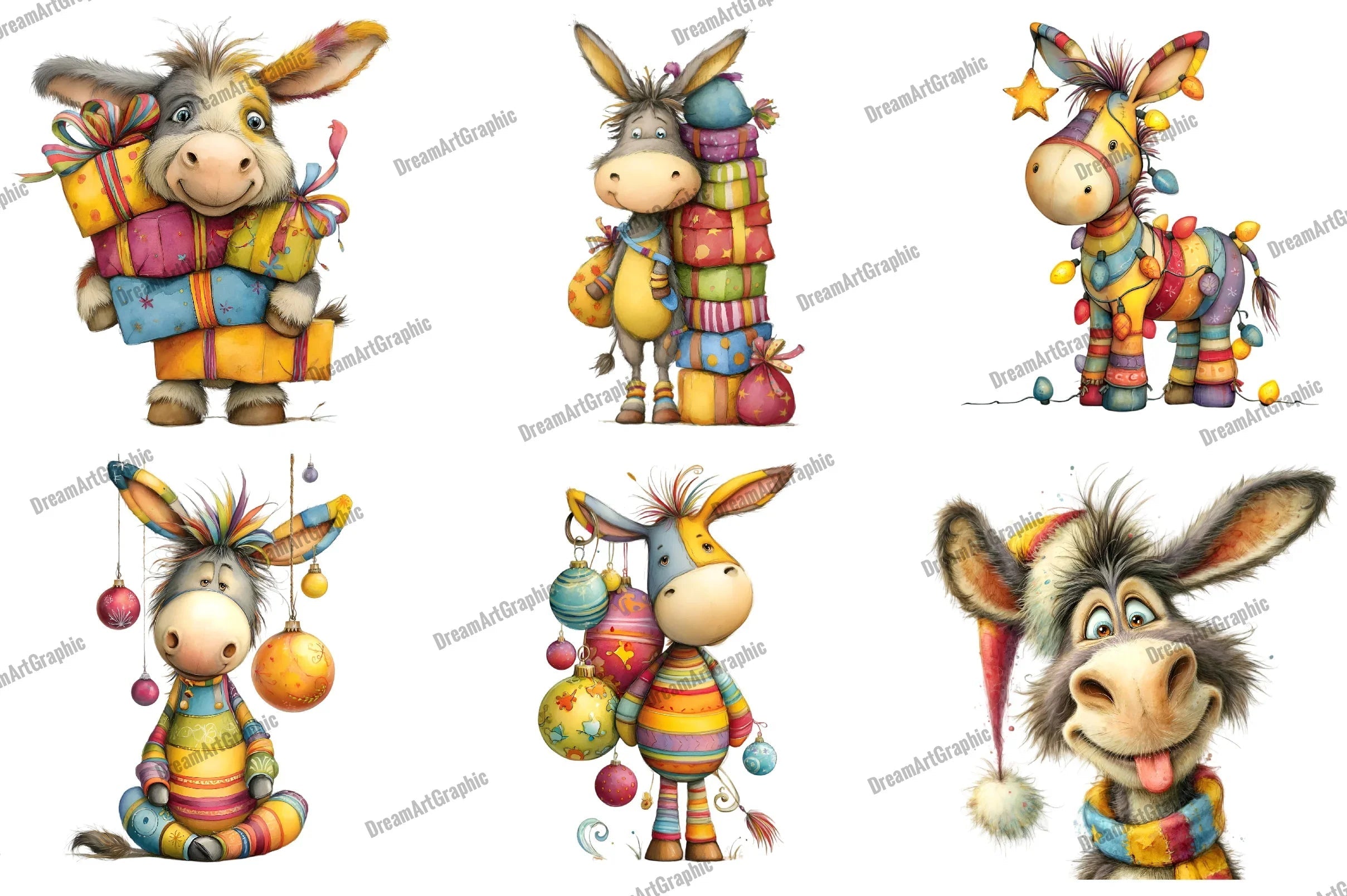 Christmas Funny Donkey Clipart Bundle - CraftNest - Digital Crafting and Art