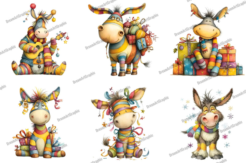 Christmas Funny Donkey Clipart Bundle - CraftNest - Digital Crafting and Art