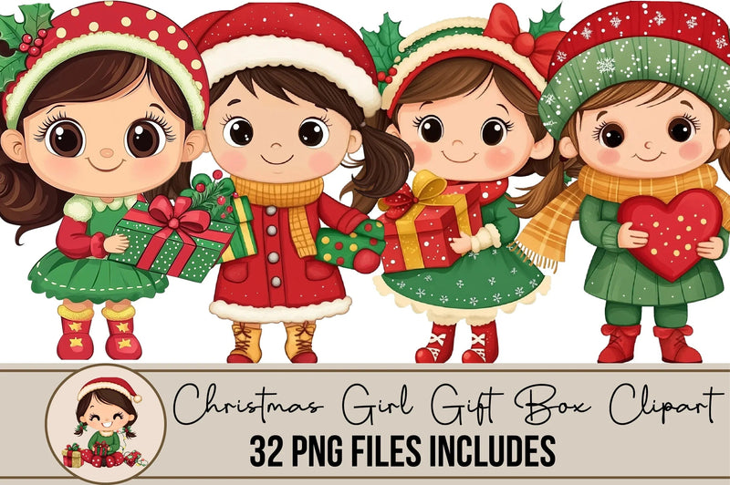 Christmas Girl Gift Box Clipart Bundle - CraftNest - Digital Crafting and Art