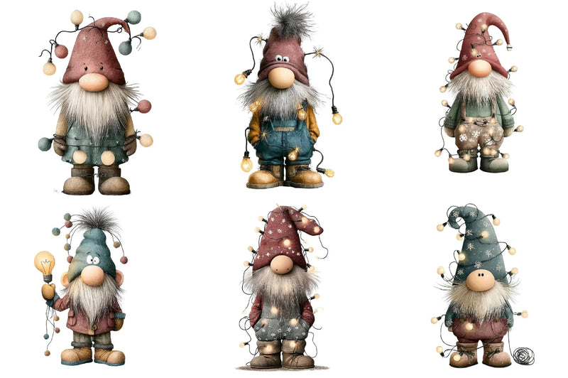Christmas Gnome Lights Funny Clipart Bundle - CraftNest - Digital Crafting and Art