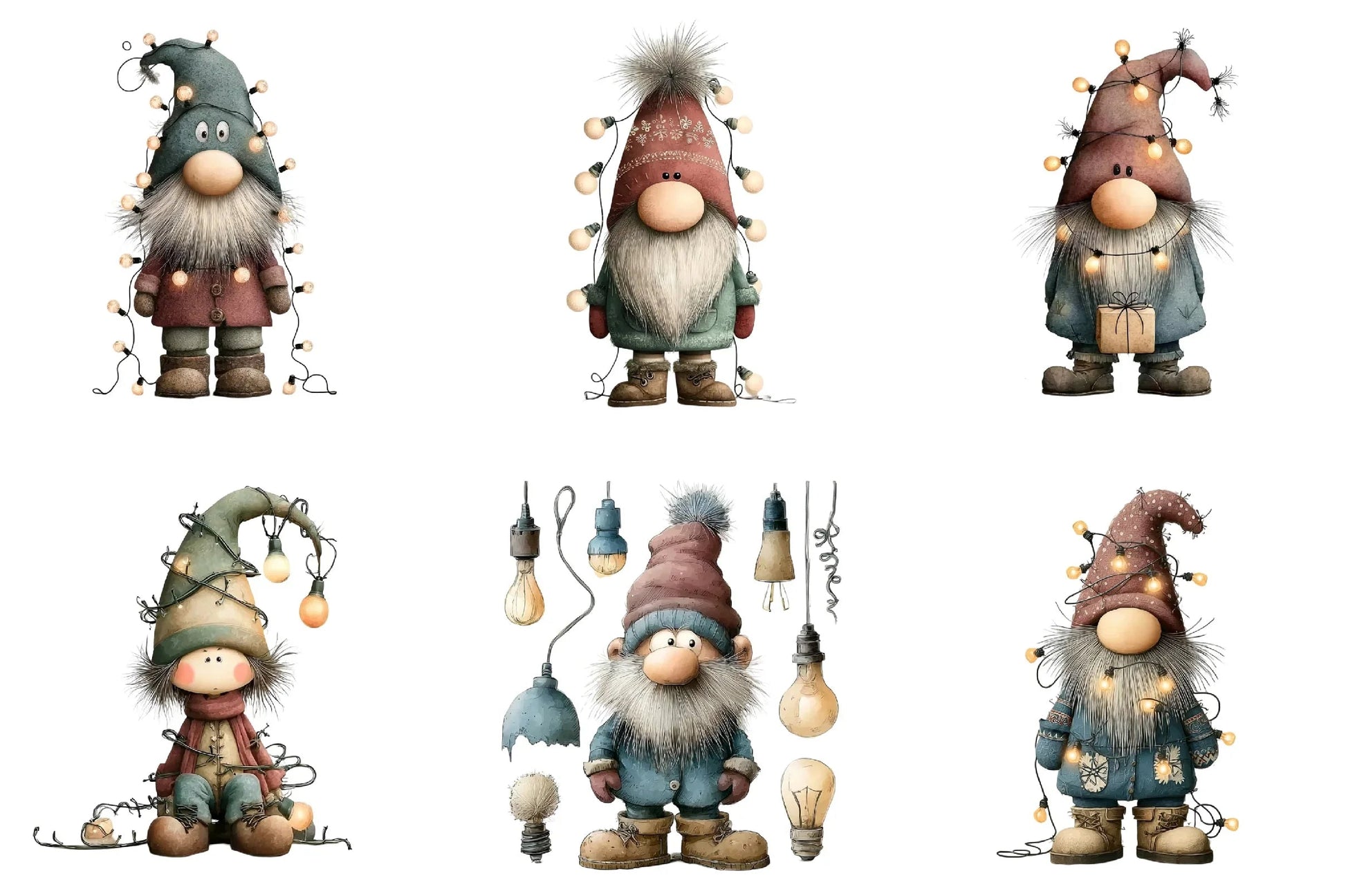 Christmas Gnome Lights Funny Clipart Bundle - CraftNest - Digital Crafting and Art