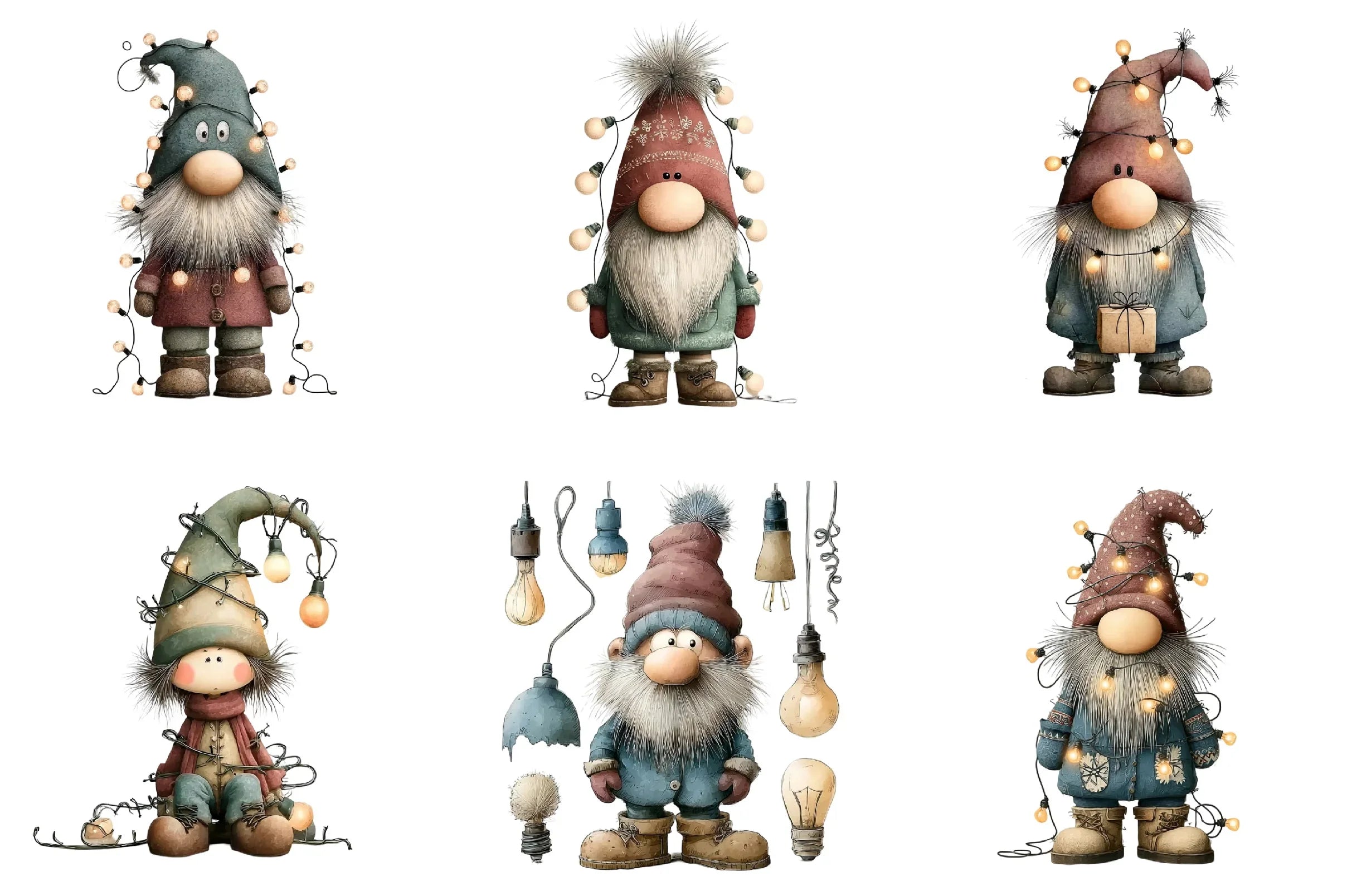 Christmas Gnome Lights Funny Clipart Bundle - CraftNest - Digital Crafting and Art