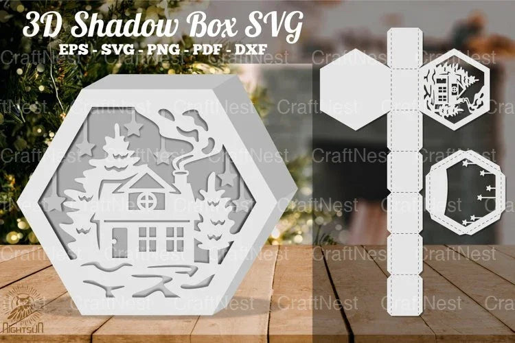Christmas Home Hexagon Shadow Box SVG Bundle - CraftNest - Digital Crafting and Art