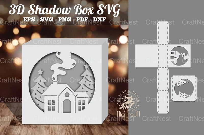 Christmas House 3D Papercut Shadow Box Clipart Bundle - CraftNest - Digital Crafting and Art