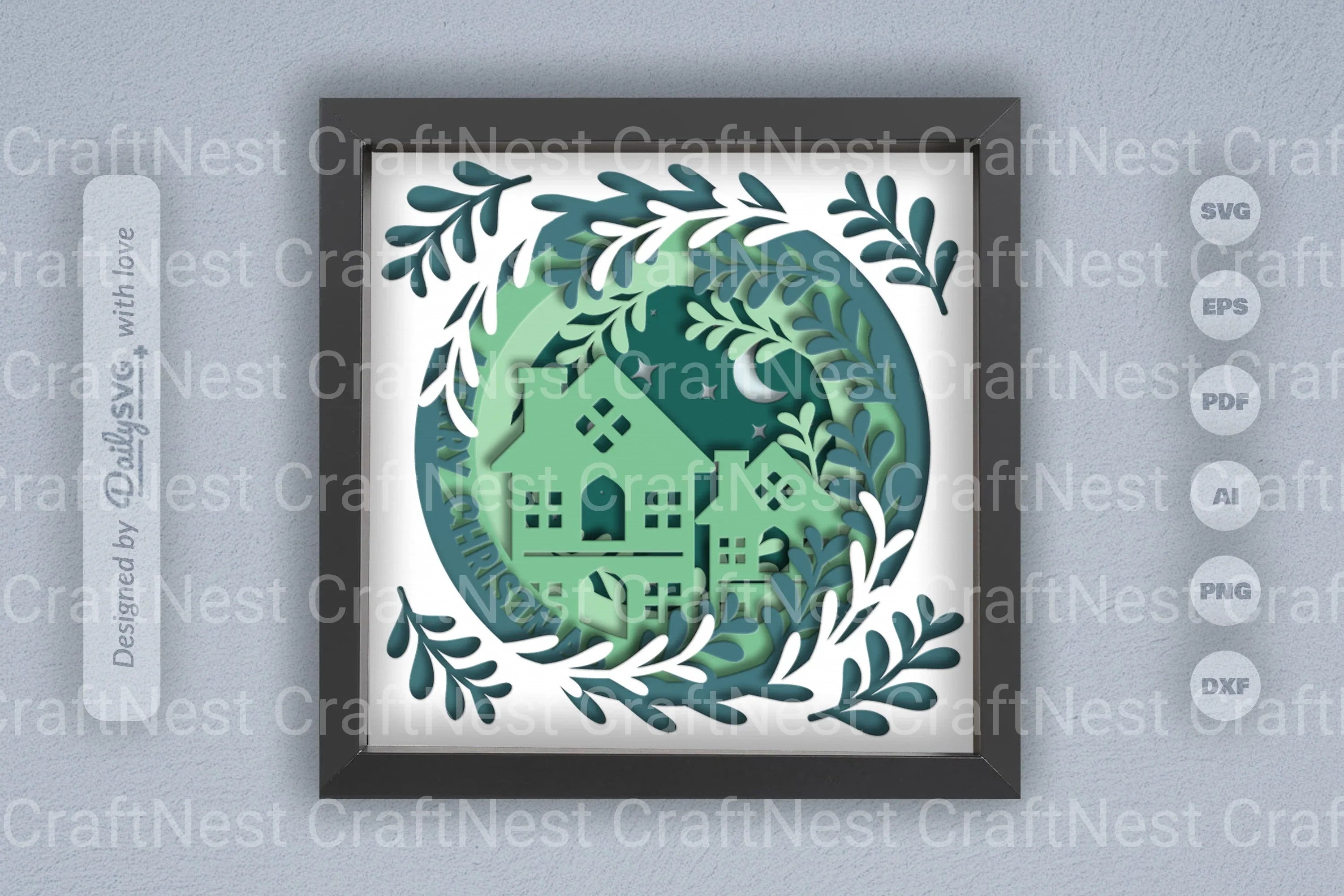 Christmas House Papercut Shadow Box SVG Bundle