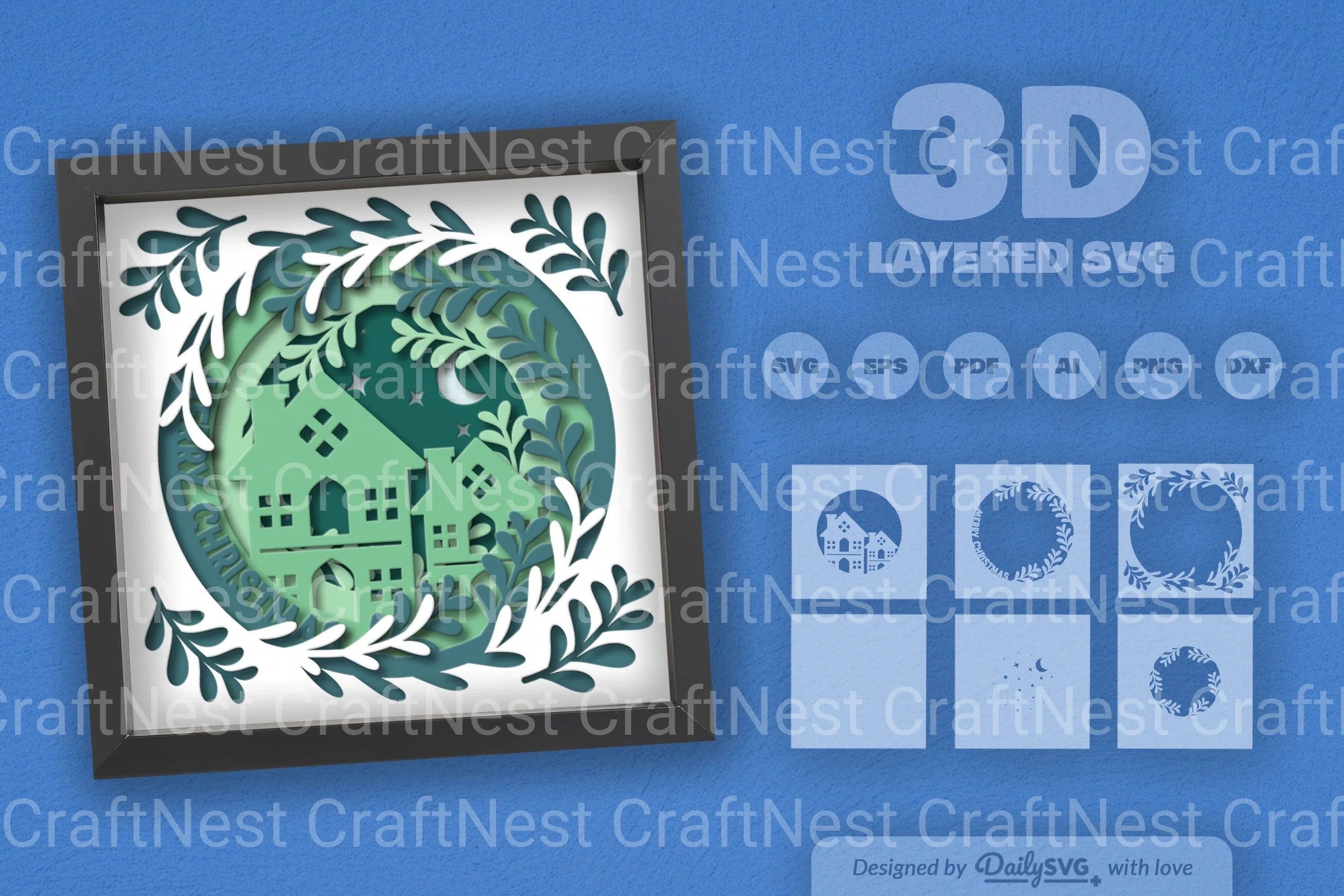 Christmas House Papercut Shadow Box SVG Bundle