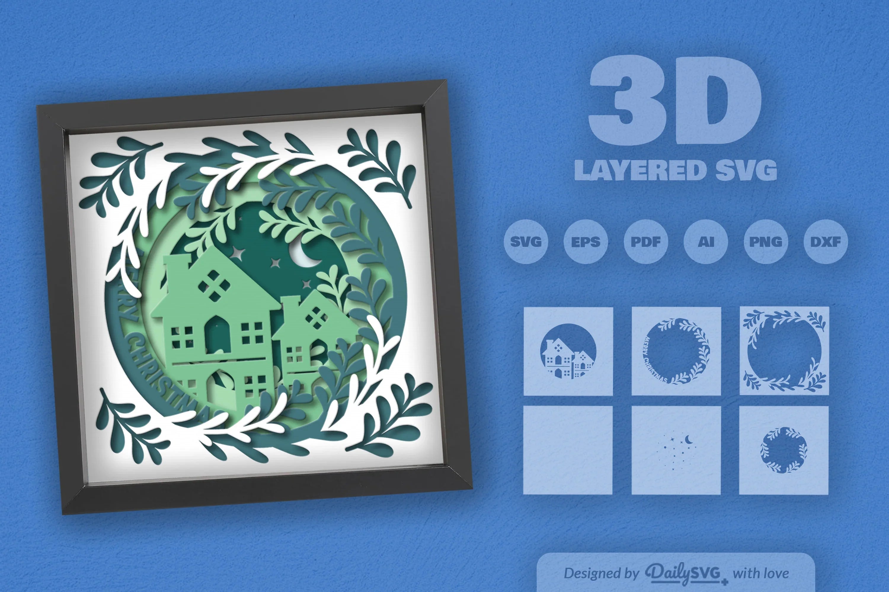 Christmas House Papercut Shadow Box SVG Bundle - CraftNest - Digital Crafting and Art