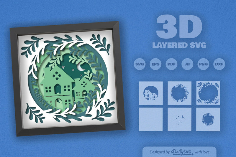 Christmas House Papercut Shadow Box SVG Bundle - CraftNest - Digital Crafting and Art