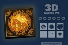 Christmas House Papercut Shadow Box SVG Bundle - CraftNest - Digital Crafting and Art