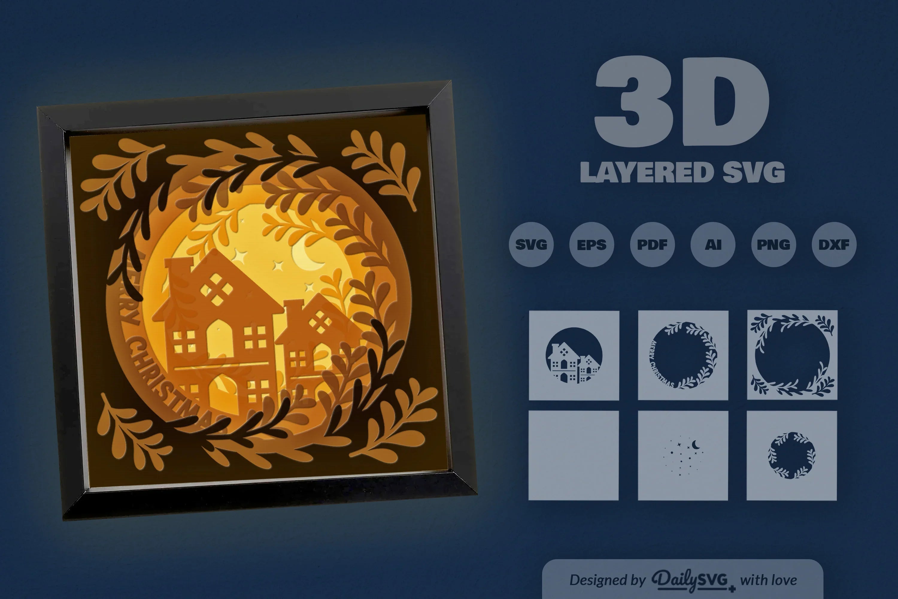 Christmas House Papercut Shadow Box SVG Bundle - CraftNest - Digital Crafting and Art