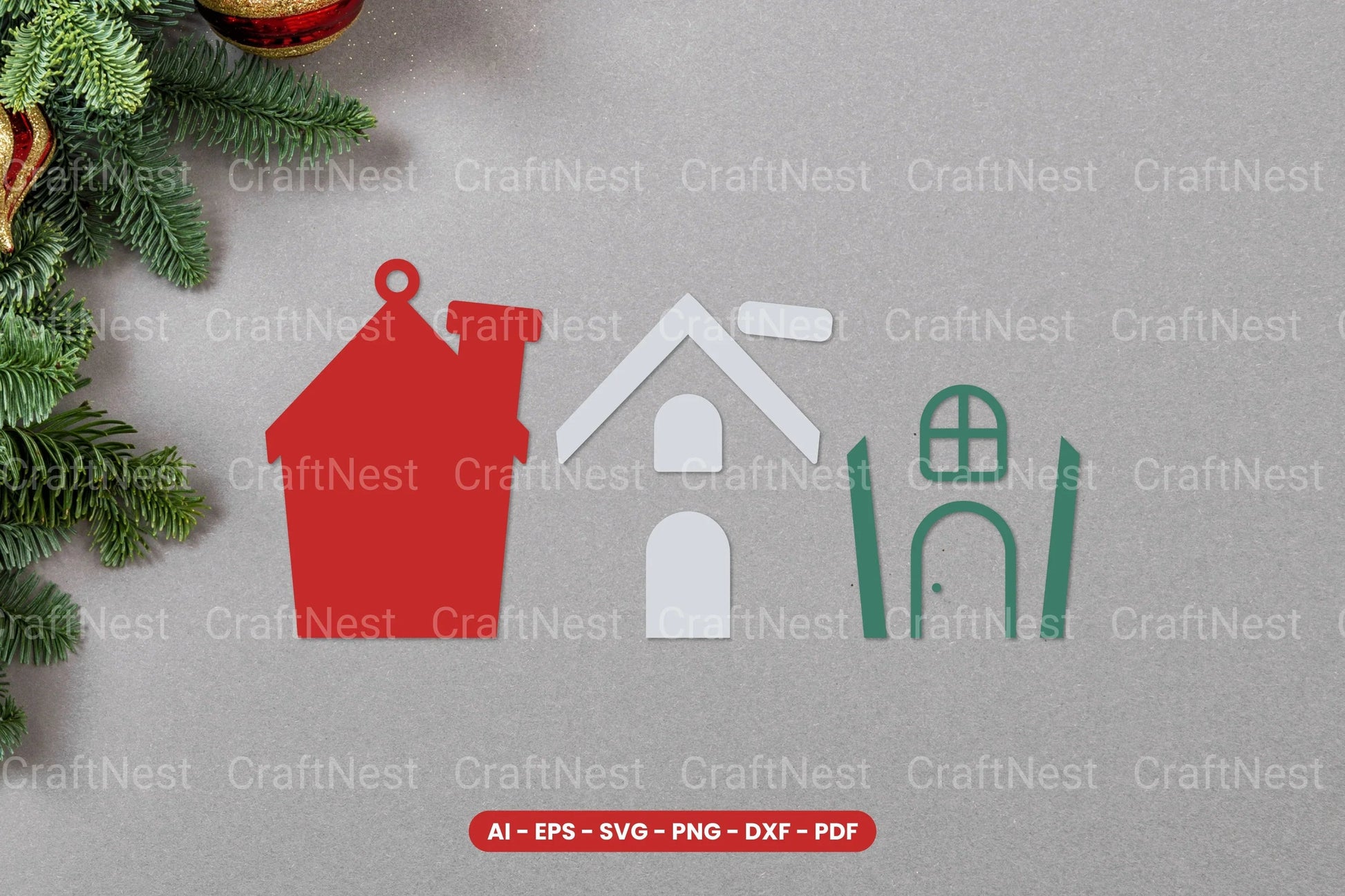 Christmas House Ornament Lasercut SVG Bundle - CraftNest - Digital Crafting and Art