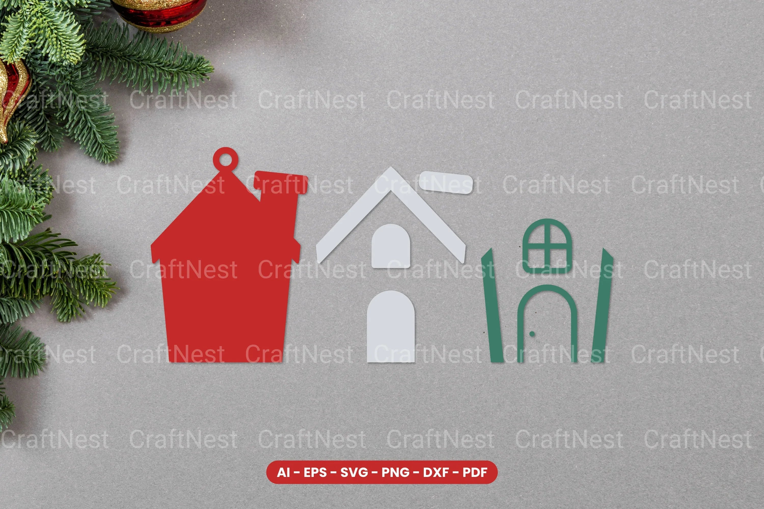 Christmas House Ornament Lasercut SVG Bundle - CraftNest - Digital Crafting and Art