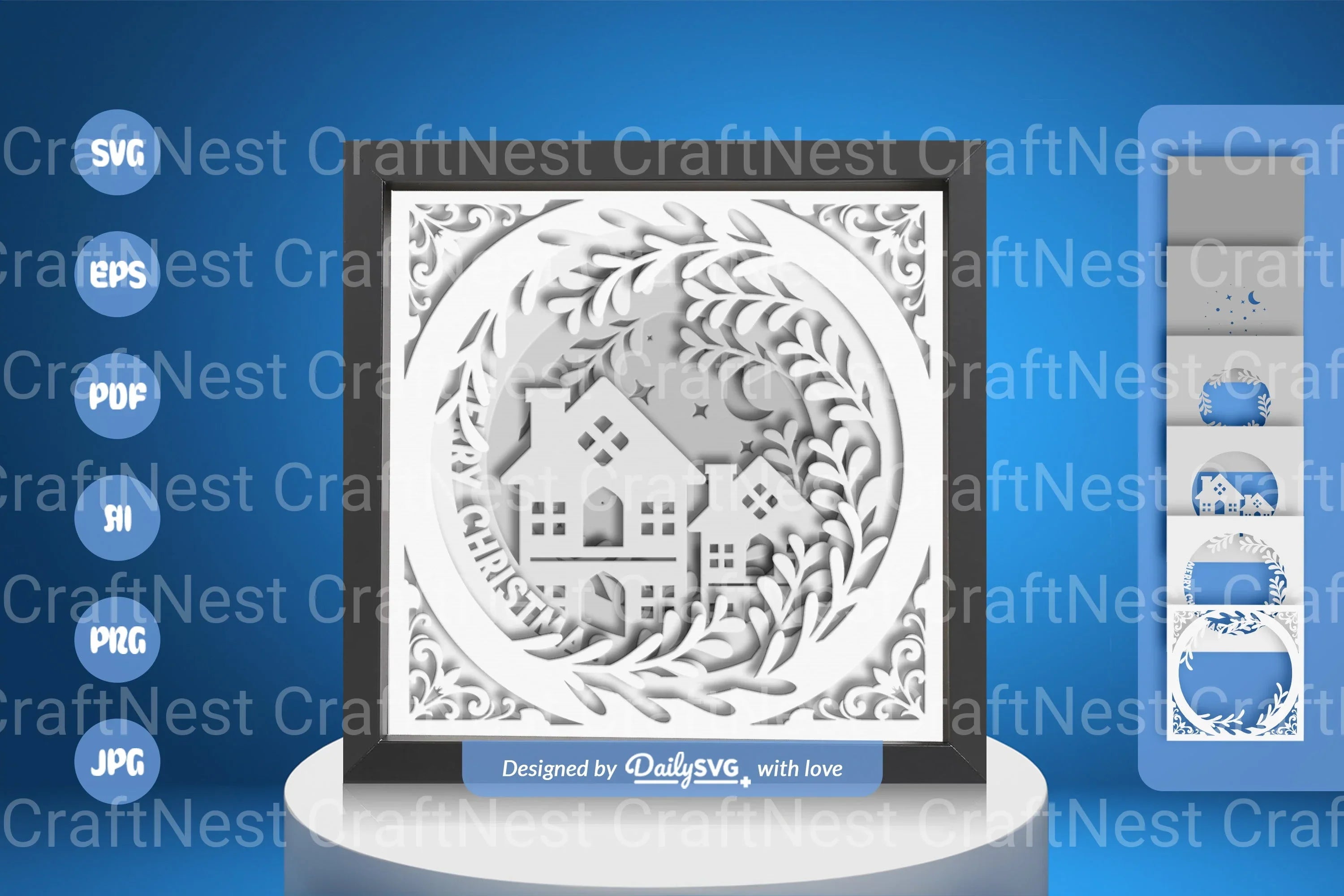 Christmas House White Papercut Shadow Box SVG Bundle