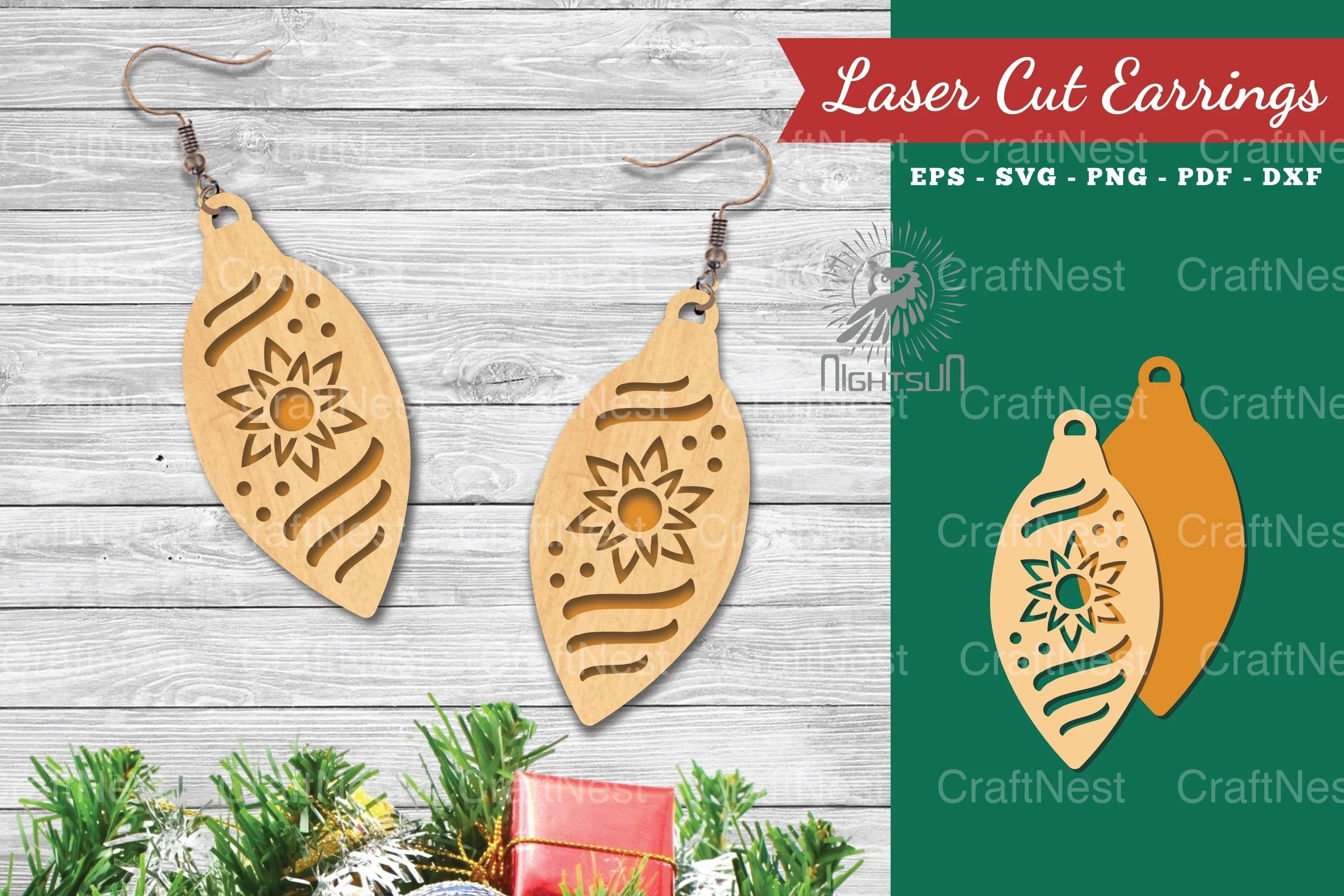 Christmas Light Laser Cut Earrings SVG Bundle - CraftNest - Digital Crafting and Art