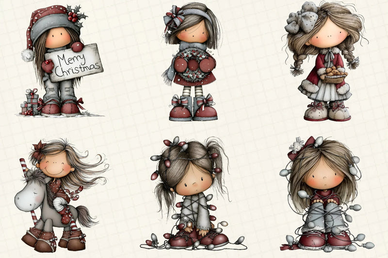 Christmas Little Girl Clipart Bundle - CraftNest - Digital Crafting and Art
