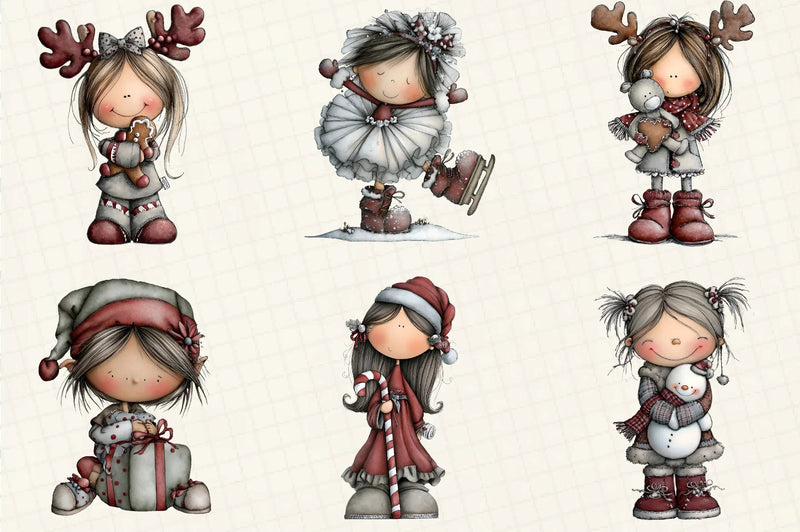 Christmas Little Girl Clipart Bundle - CraftNest - Digital Crafting and Art