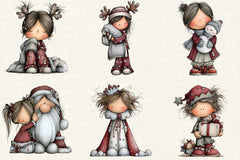 Christmas Little Girl Clipart Bundle - CraftNest - Digital Crafting and Art