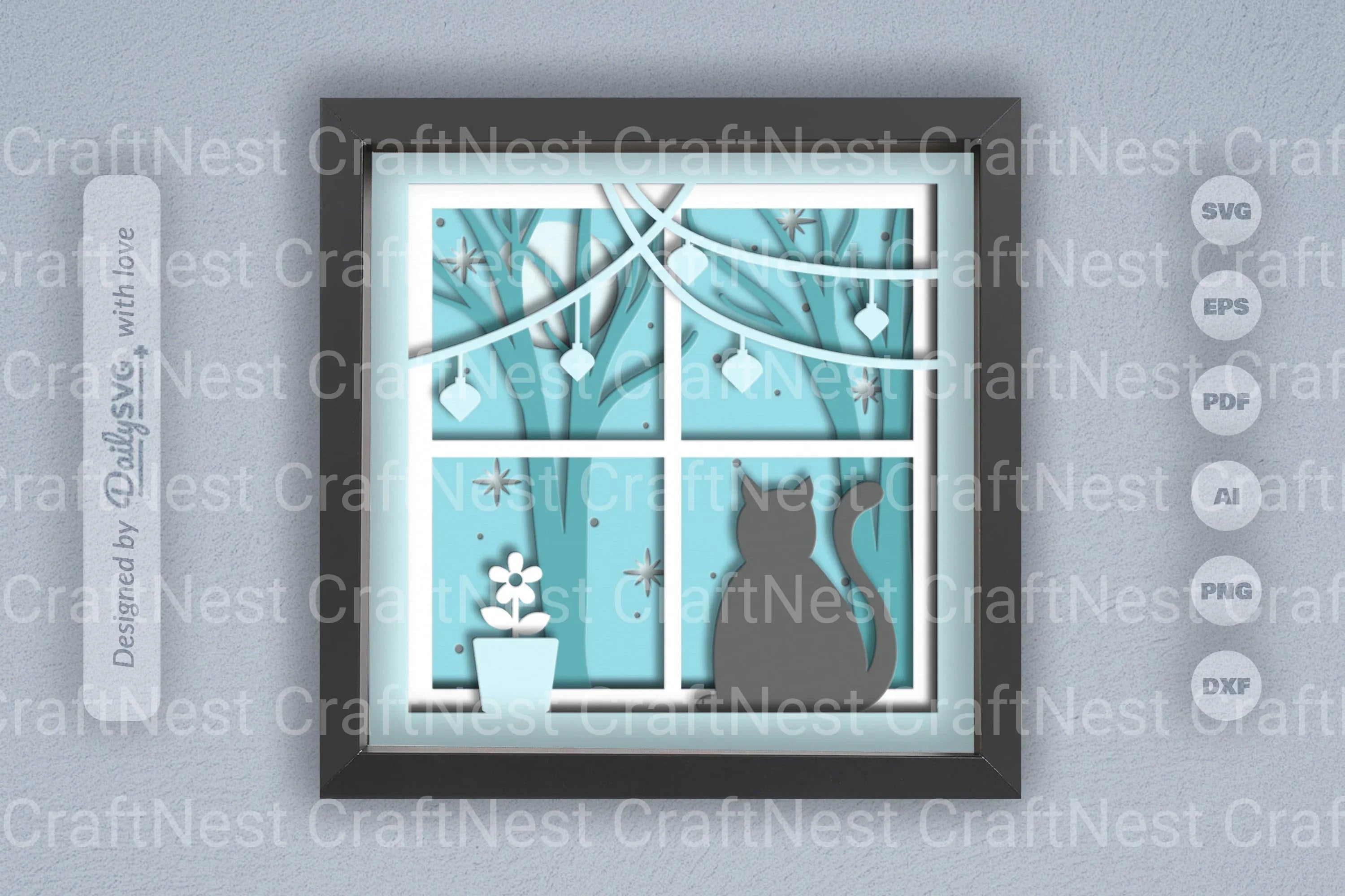 Christmas Night Cat Papercut SVG Bundle