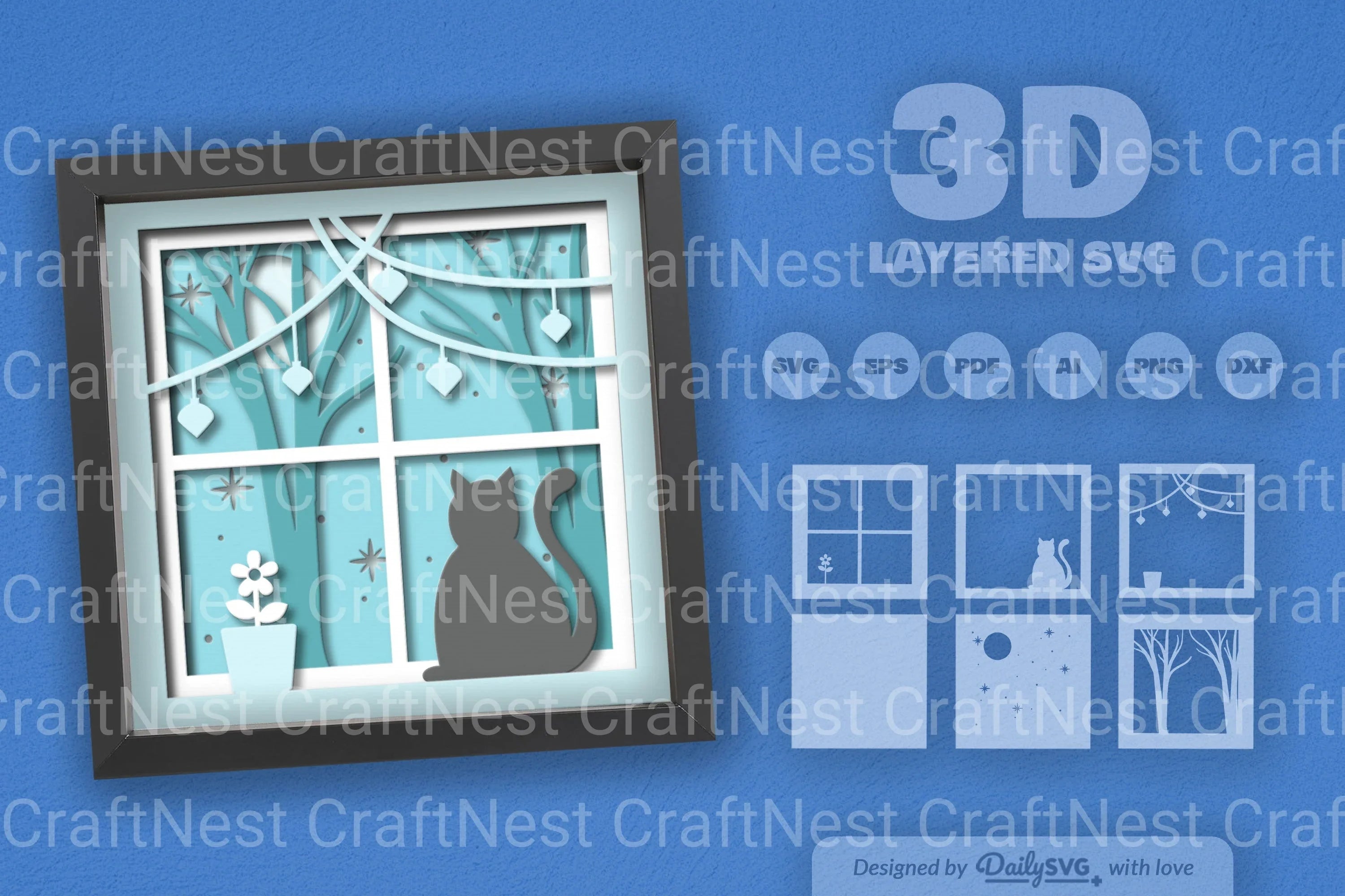 Christmas Night Cat Papercut SVG Bundle