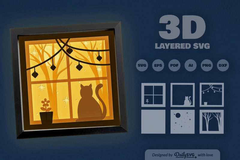 Christmas Night Cat Papercut SVG Bundle - CraftNest - Digital Crafting and Art