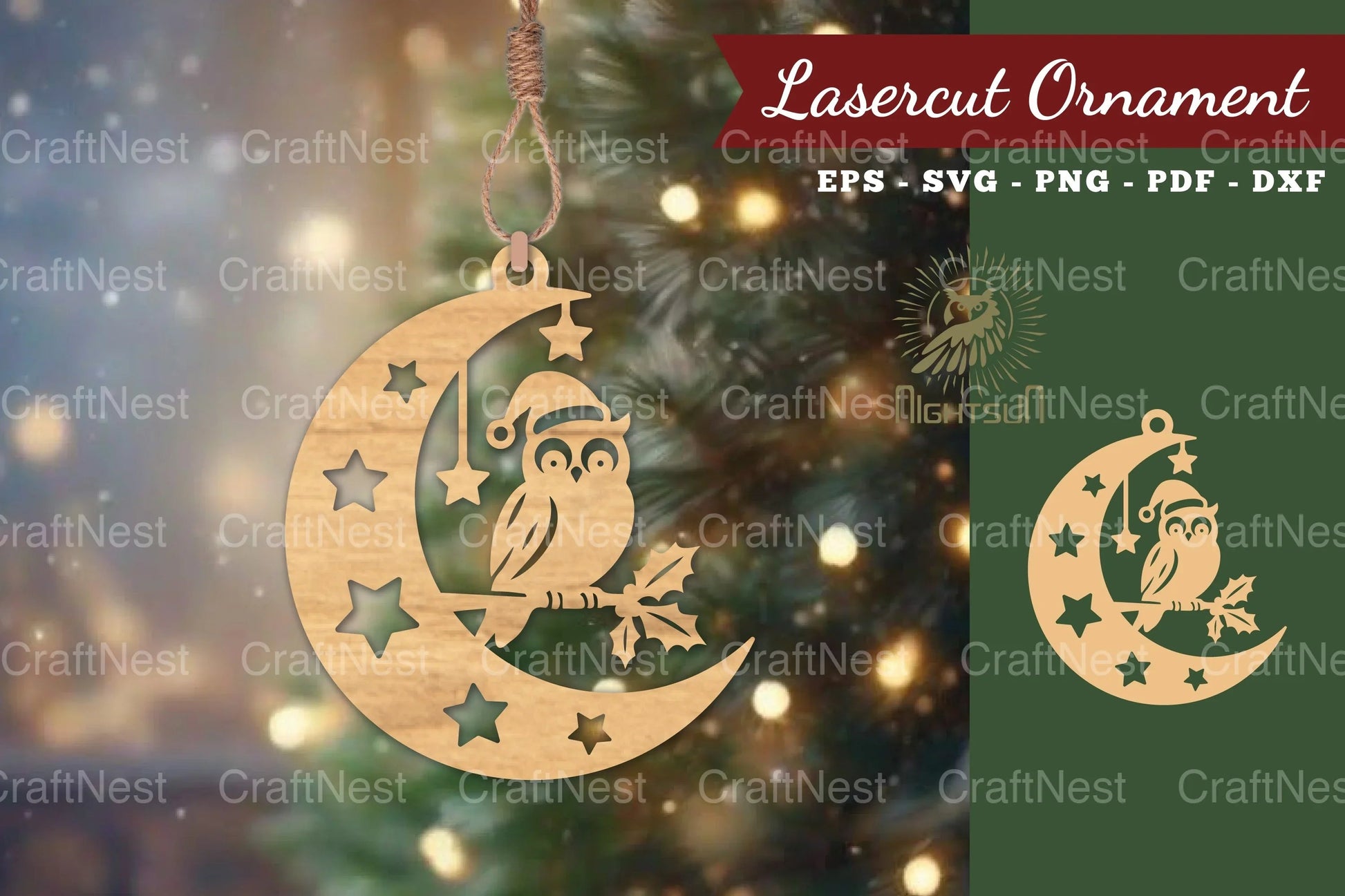 Christmas Owl in Moon Lasercut Ornament Clipart Bundle - CraftNest - Digital Crafting and Art
