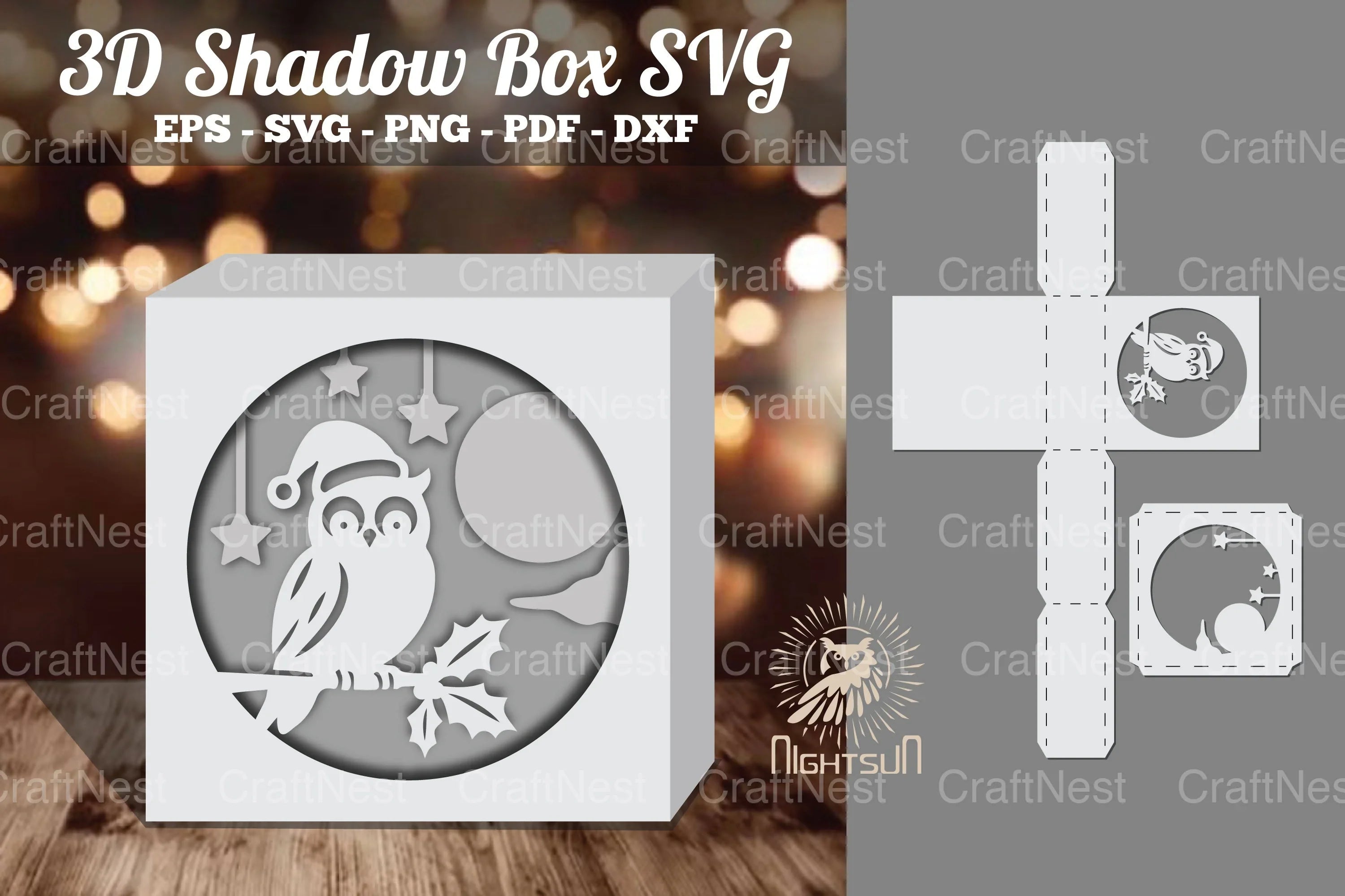 Christmas Owl Papercut Shadow Box Design - CraftNest - Digital Crafting and Art