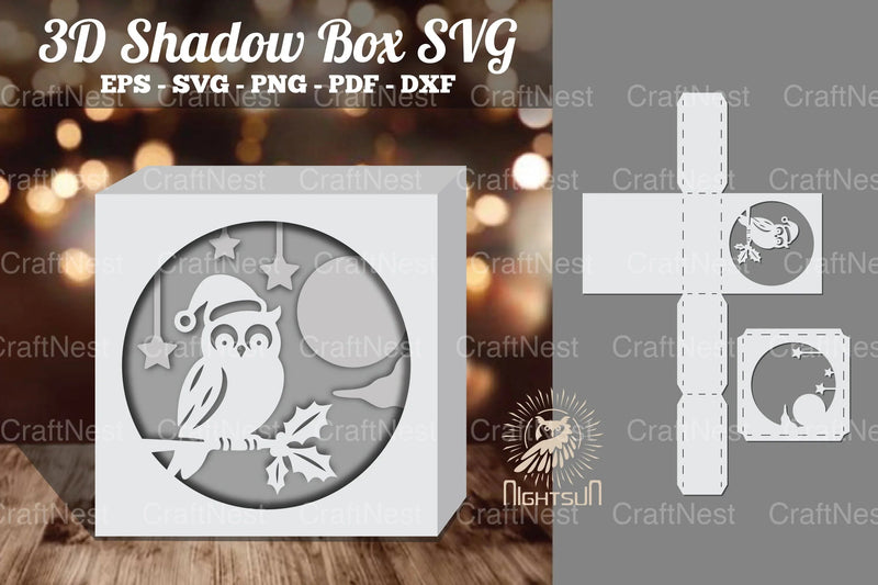 Christmas Owl Papercut Shadow Box Design - CraftNest - Digital Crafting and Art
