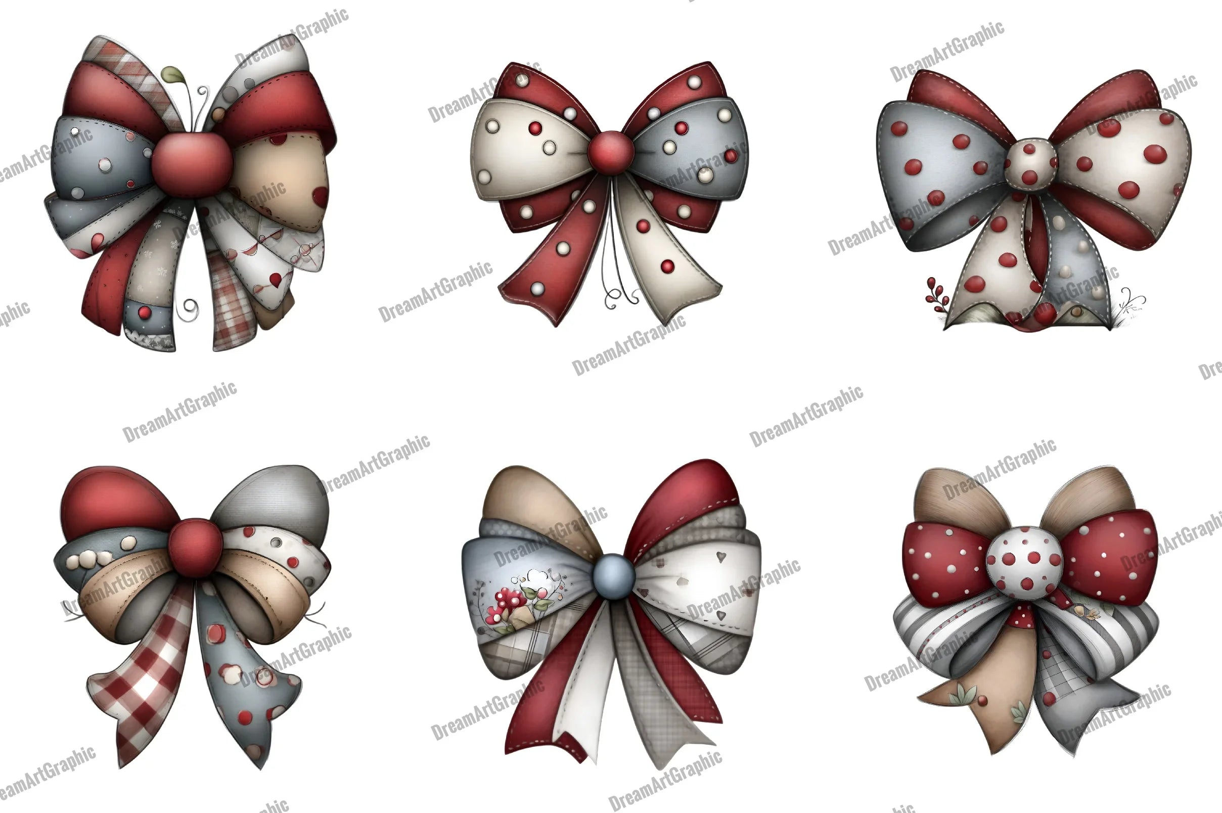 Christmas Patchwork Bow Clipart Bundle - CraftNest - Digital Crafting and Art
