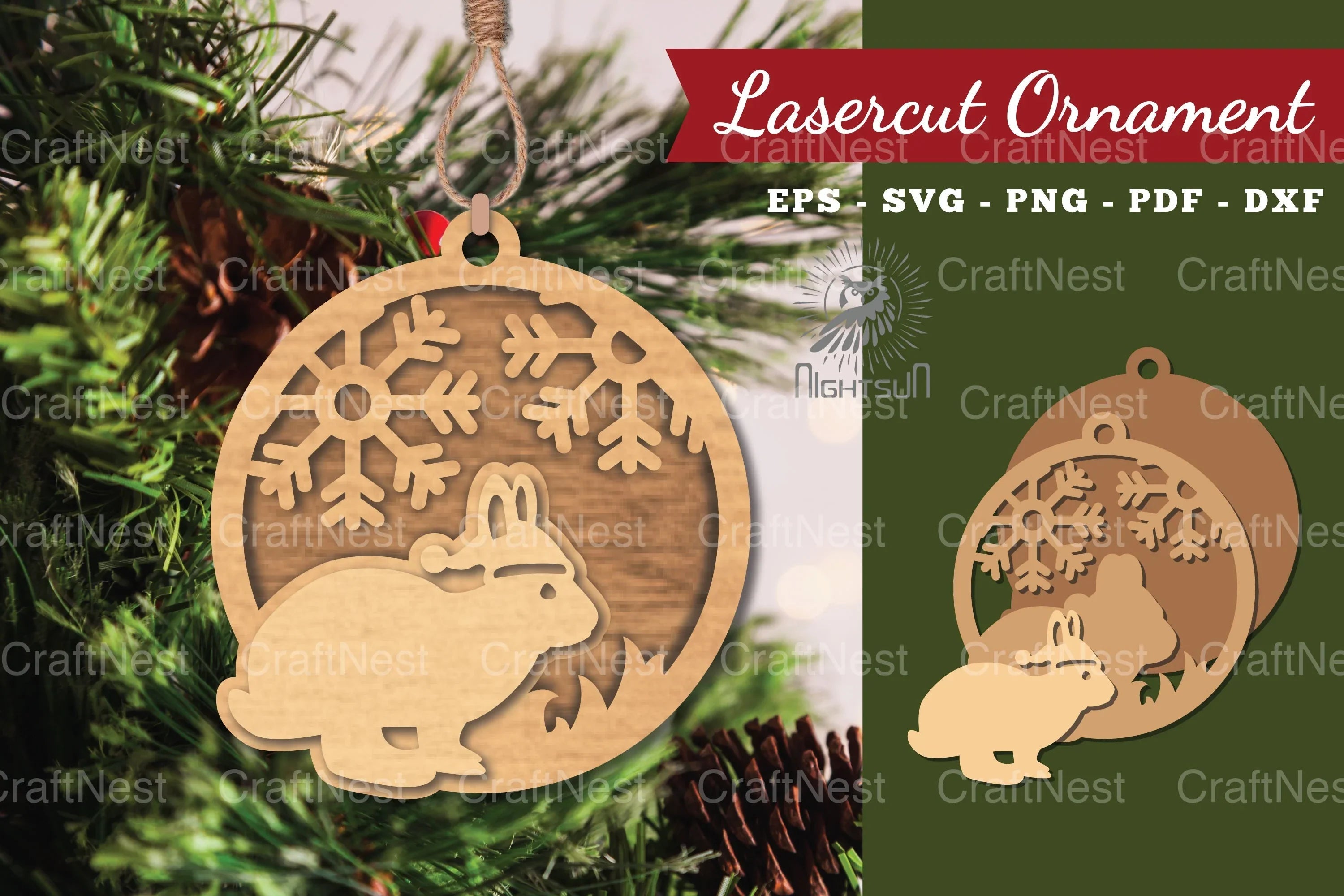 Christmas Rabbit Laser Cut Ornament Clipart Bundle - CraftNest - Digital Crafting and Art